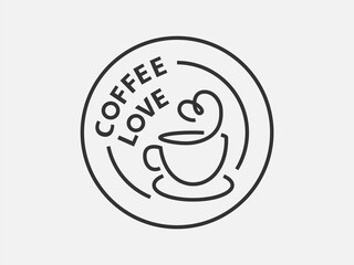 Coffee logo design for coffeeshop or cafe. Espresso or cappuccino vector sign. Creative black and white logotype, trendy line icon.