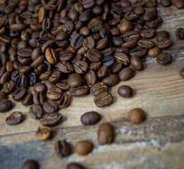Loose coffee beans on the table