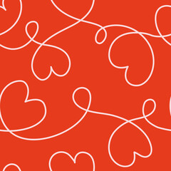 Happy Valentines day seamless pattern with hearts on red background for fabric, textile, wrapping paper. Hand drawn vector illustration. Love concept. Romantic repeating texture
