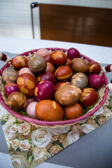colorful easter eggs in a basket