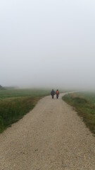 Hiking and walking on a foggy and rainy day in north spain by the way of saint james 