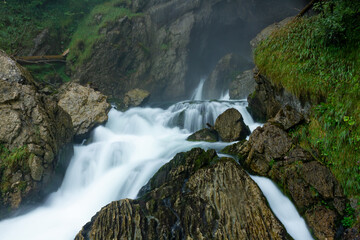 Top of the Golling waterfall in the Austrian Alps with long exposure effect
