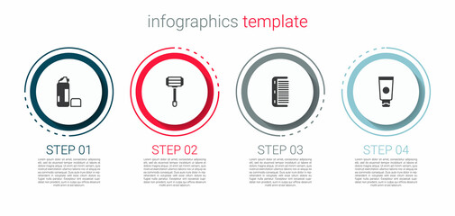 Set Shaving gel foam, razor, Hairbrush and Cream cosmetic tube. Business infographic template. Vector