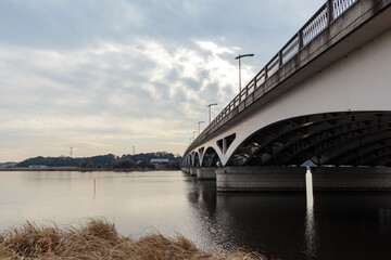 夕焼けの手賀大橋