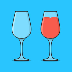 Empty And Full Cocktail Glass Vector Icon Illustration. Glasses With Juice Drinks Flat Icon