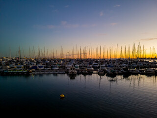 The Mediterranean Sea. Sea marina for yachts in the evening, the sun sets.