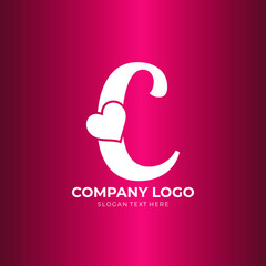 C letter logo with heart icon, valentines day love concept