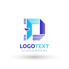 letter D logo. D stroke logo. D blue logo