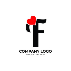 F letter logo with heart icon, Happy Valentines initial F logo, Valentines Day greeting card banner logo template