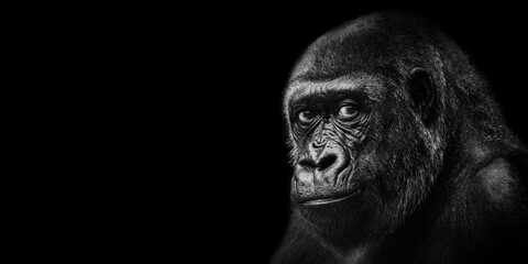 portrait of gorilla on black background