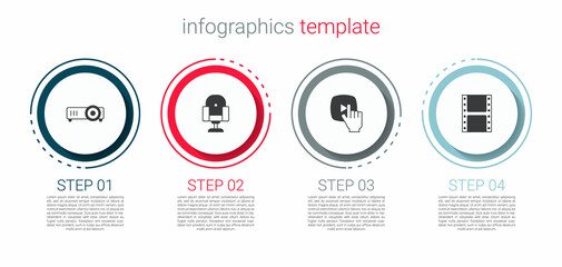 Set Movie, film, media projector, Director movie chair, Online play video and Play. Business infographic template. Vector