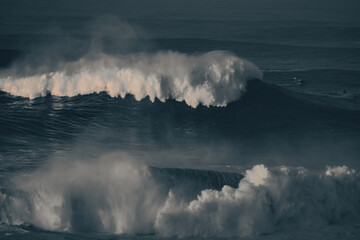 A big wave at Praia do Norte Beach in Nazare. 2022/01/08