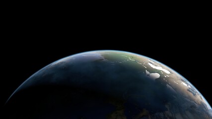 Close up of Earth planet on black background. 8k resolution of 3d planet illustration