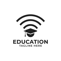 College Hat Wifi Wireless Signal for Online Learning Education Logo Design