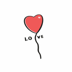 Hand drawing balloon heart. Holiday valentine's day. Lovers logo.