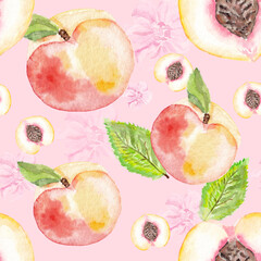 isolated seamless pattern peach on a pink background