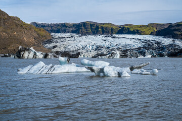 Sólheimajökull picturesque glacier in southern Iceland. The tongue of this glacier slides from...