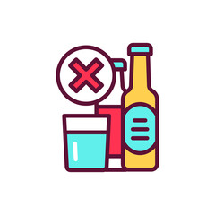 Forbidden alcohol drinks line icon. Isolated vector element.