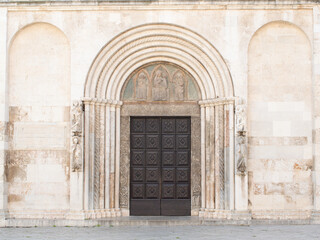 Richly decorated main portal of the cathedral of St Anastasia, Roman Catholic cathedral of Zadar,...
