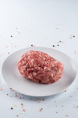 raw minced meat beef on white background