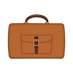 vintage leather classic brown briefcase with strap in flat style