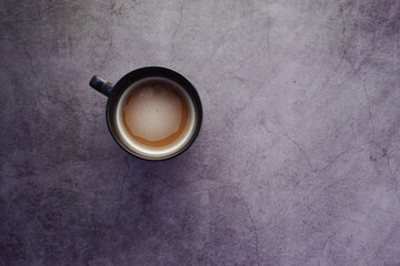 top view of fresh homemade coffee on black background 