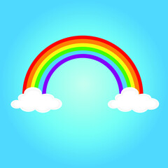 Rainbow and Cloud in The Sky. Cartoon Flat Design Style. Vector illustration of color rainbow's lines and clouds. Symbol of nature, clear, summer. Flat style concept Vector illustration
