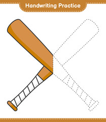 Handwriting practice. Tracing lines of Baseball Bat. Educational children game, printable worksheet, vector illustration