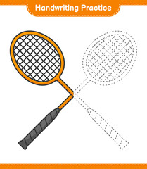 Handwriting practice. Tracing lines of Badminton Rackets. Educational children game, printable worksheet, vector illustration