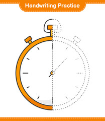Handwriting practice. Tracing lines of Stopwatch. Educational children game, printable worksheet, vector illustration
