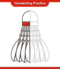 Handwriting practice. Tracing lines of Shuttlecock. Educational children game, printable worksheet, vector illustration