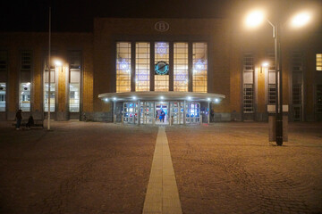 Bruges central train station in the evening