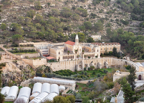View  from the outskirts of Bethlehem to the Arthas monastery in the Bethlehem in the Palestinian Authority, Israel