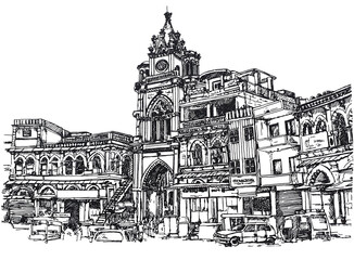 Obraz premium Circle Chowk, Old Building, Junagadh, Gujarat, India.