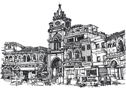 Circle Chowk, Old Building, Junagadh, Gujarat, India.