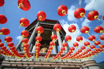 Chinese red lantern festival Happy Lunar Chinese New year. Celebrate chinese culture red golden...