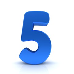 5 five number blue numeral sign figure digit 3d isolated on white