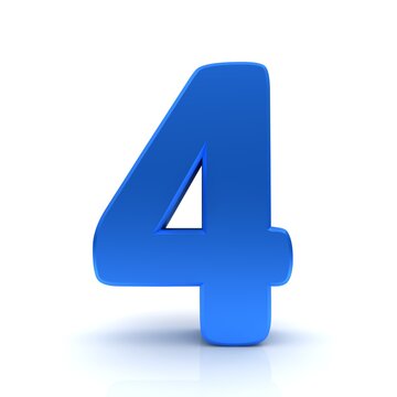 4 four number blue numeral sign figure digit 3d isolated on white