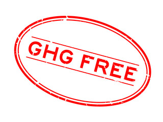 Grunge red GHG (greenhouse gas) free word oval rubber seal stamp on white background