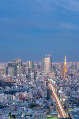 東京都渋谷区にある高層ビルから見た東京の夜の都市景観