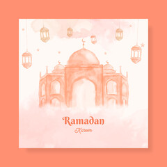 Beautiful watercolor ramadan square banner template 