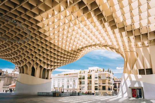 Metropol Parasol is a wooden structure located Plaza de la Encarnacion square, in old quarter of Seville, Spain.