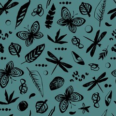 Seamless pattern with exotic butterflies. - 480724799