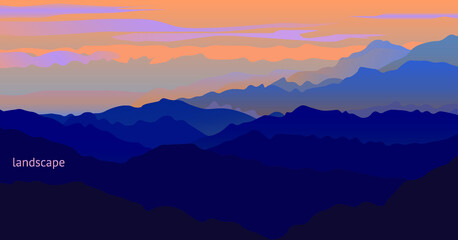 Vector landscape with a beautiful sunset. - 480724941