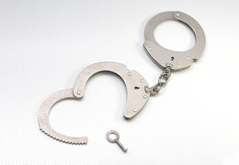 handcuffs with a key in the form of a heart, on a white background