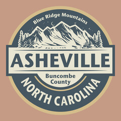 Fototapeta Emblem with the name of Asheville, North Carolina obraz