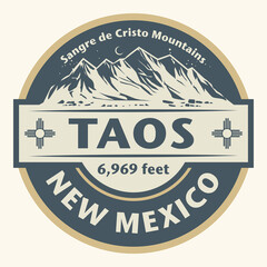 Emblem with the name of Taos, New Mexico - obrazy, fototapety, plakaty