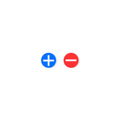 Plus and minus icons, blue and red icons, white background.