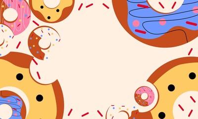 Donuts background. Cute donuts background.  Food background and wallpaper. Kitchen Wallpaper.