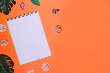 Summer background with note and seashell